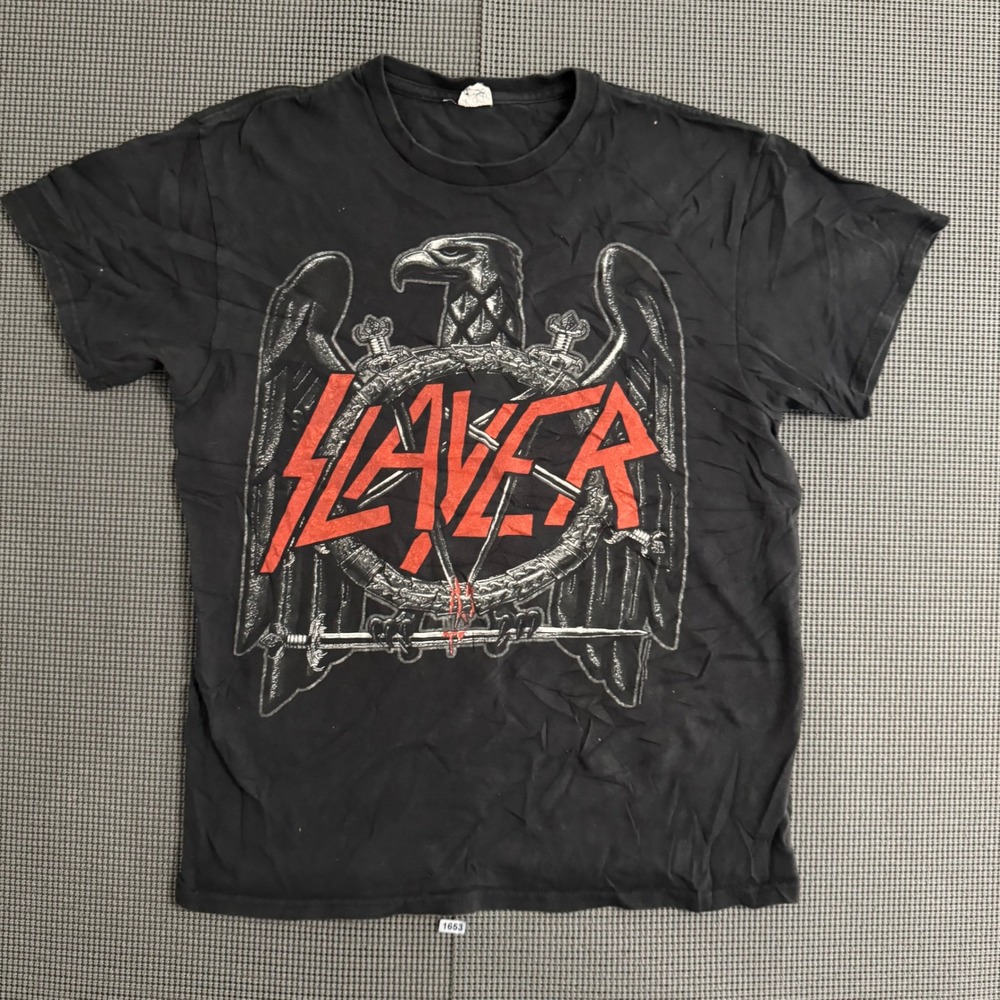 Slayer Band T-Shirt Mens Medium Black Eagle Pentagram Graphic Delta Pro Weight
